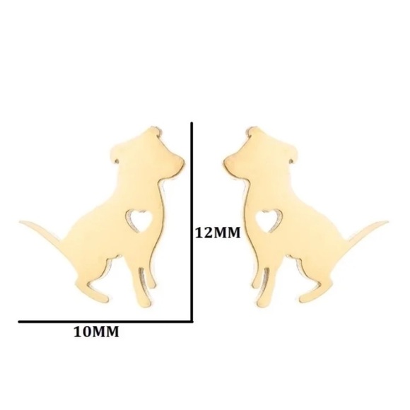 Cute Silver Dog Stud Earrings With A Heart Cutout - Picture 4 of 6